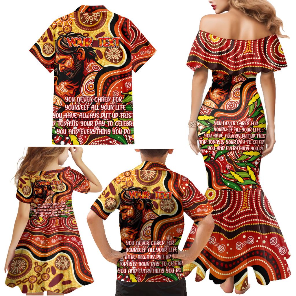 Custom Father's Day Australia Family Matching Mermaid Dress and Hawaiian Shirt Best Dad Ever Aboriginal Art