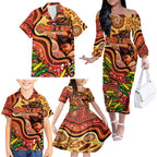 Custom Father's Day Australia Family Matching Off The Shoulder Long Sleeve Dress and Hawaiian Shirt Best Dad Ever Aboriginal Art