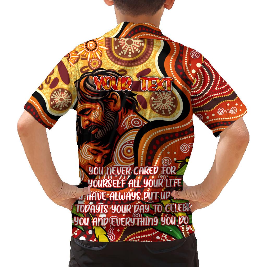 Custom Father's Day Australia Family Matching Off The Shoulder Long Sleeve Dress and Hawaiian Shirt Best Dad Ever Aboriginal Art