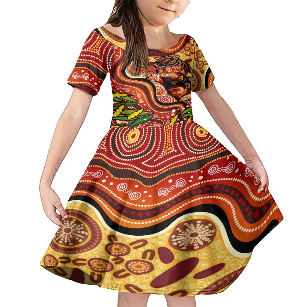 Custom Father's Day Australia Family Matching Off The Shoulder Long Sleeve Dress and Hawaiian Shirt Best Dad Ever Aboriginal Art