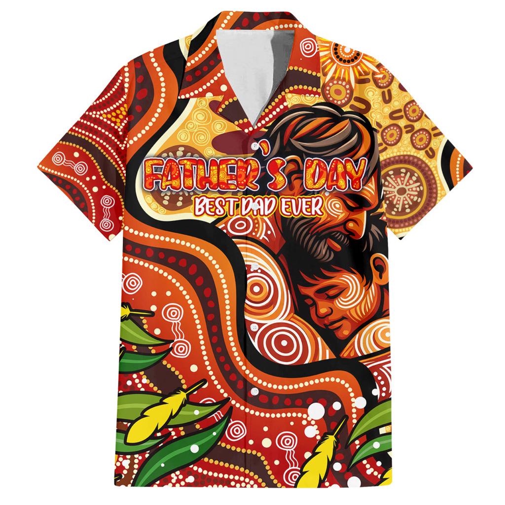 Custom Father's Day Australia Family Matching Off The Shoulder Long Sleeve Dress and Hawaiian Shirt Best Dad Ever Aboriginal Art