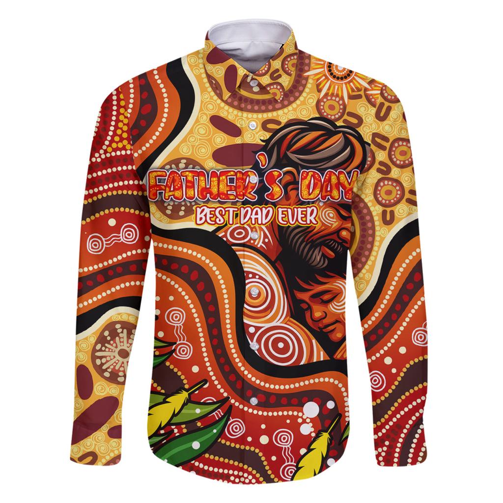 Custom Father's Day Australia Family Matching Off The Shoulder Long Sleeve Dress and Hawaiian Shirt Best Dad Ever Aboriginal Art