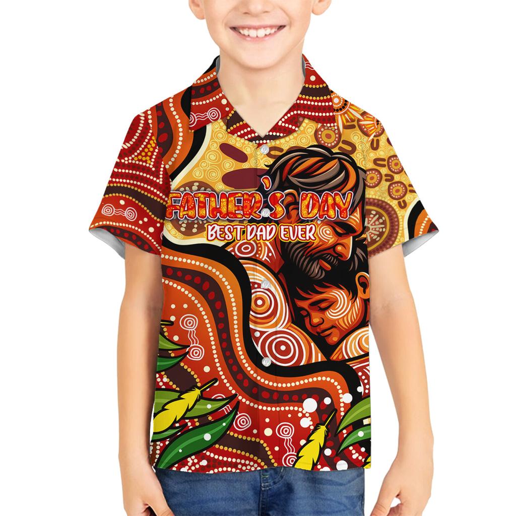Custom Father's Day Australia Family Matching Off The Shoulder Long Sleeve Dress and Hawaiian Shirt Best Dad Ever Aboriginal Art