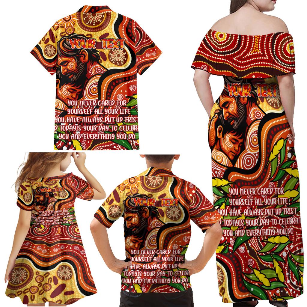 Custom Father's Day Australia Family Matching Off Shoulder Maxi Dress and Hawaiian Shirt Best Dad Ever Aboriginal Art