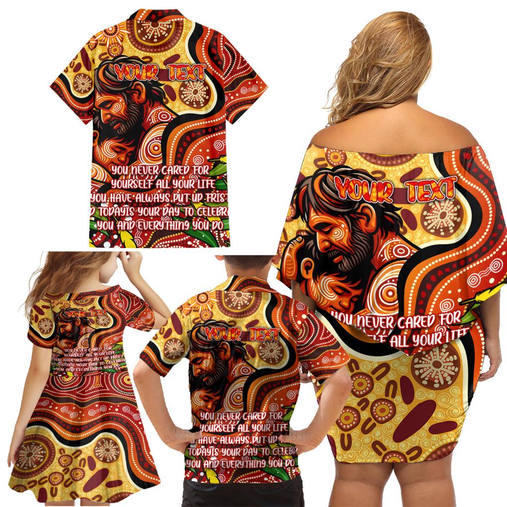 Custom Father's Day Australia Family Matching Off Shoulder Short Dress and Hawaiian Shirt Best Dad Ever Aboriginal Art