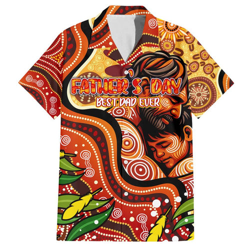 Custom Father's Day Australia Family Matching Off Shoulder Short Dress and Hawaiian Shirt Best Dad Ever Aboriginal Art