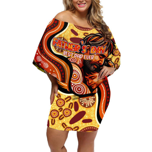 Custom Father's Day Australia Family Matching Off Shoulder Short Dress and Hawaiian Shirt Best Dad Ever Aboriginal Art