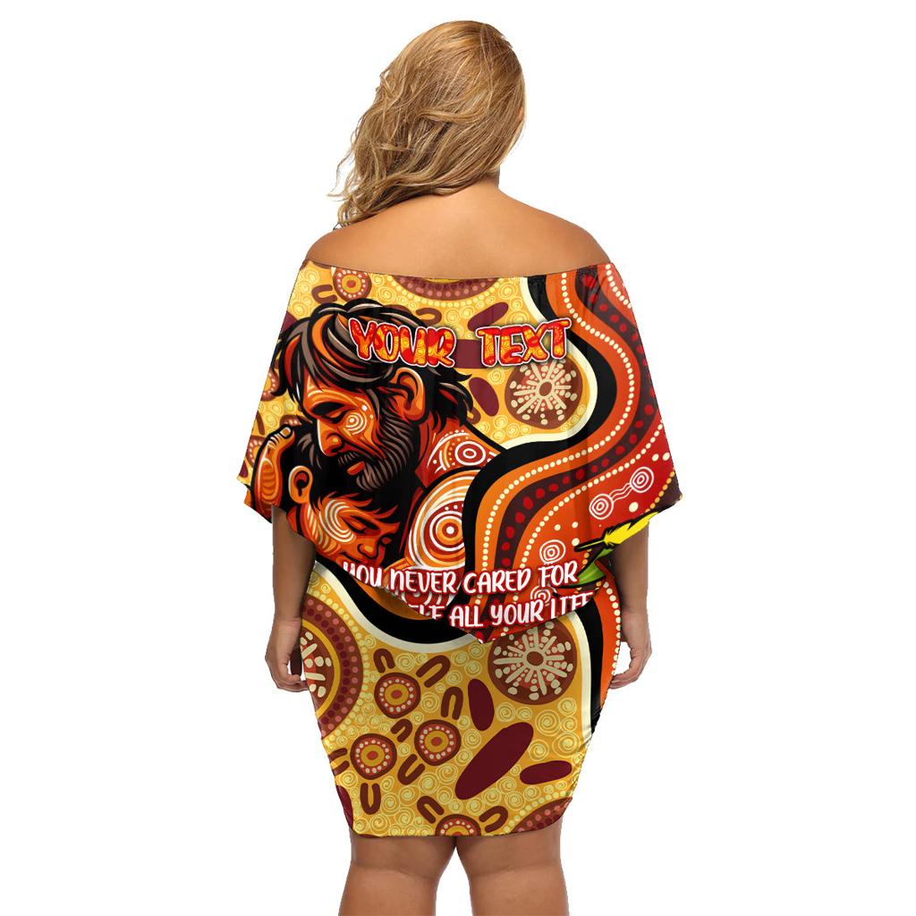 Custom Father's Day Australia Family Matching Off Shoulder Short Dress and Hawaiian Shirt Best Dad Ever Aboriginal Art