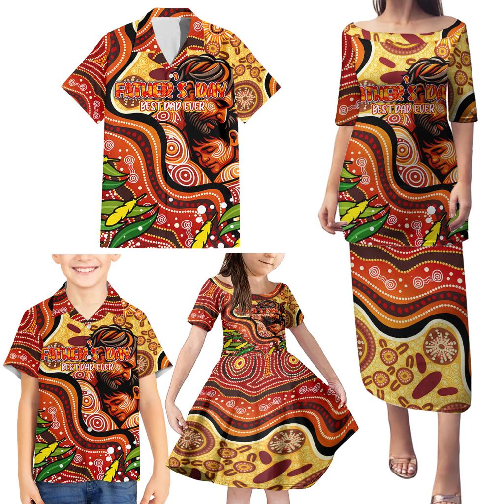 Custom Father's Day Australia Family Matching Puletasi and Hawaiian Shirt Best Dad Ever Aboriginal Art