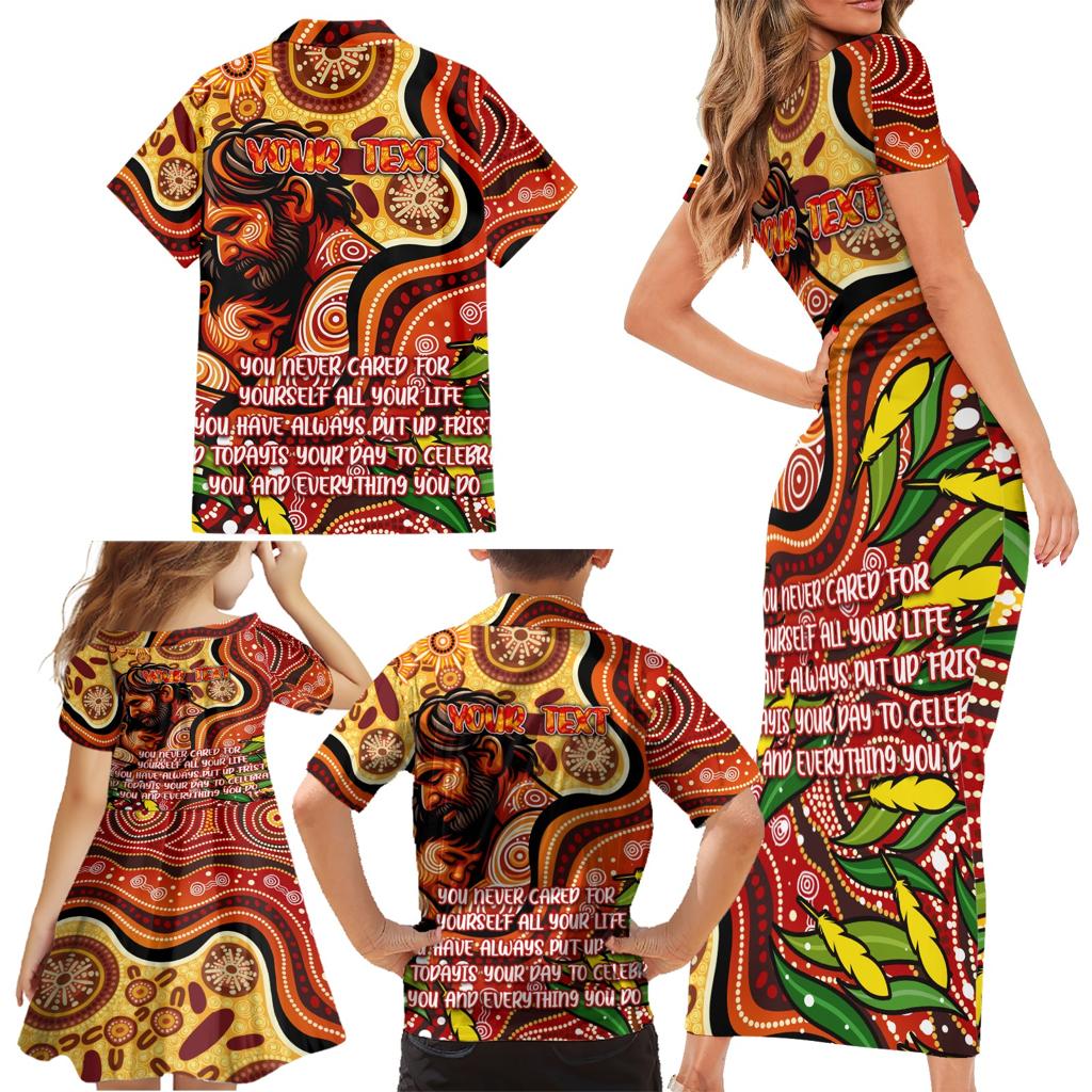 Custom Father's Day Australia Family Matching Short Sleeve Bodycon Dress and Hawaiian Shirt Best Dad Ever Aboriginal Art