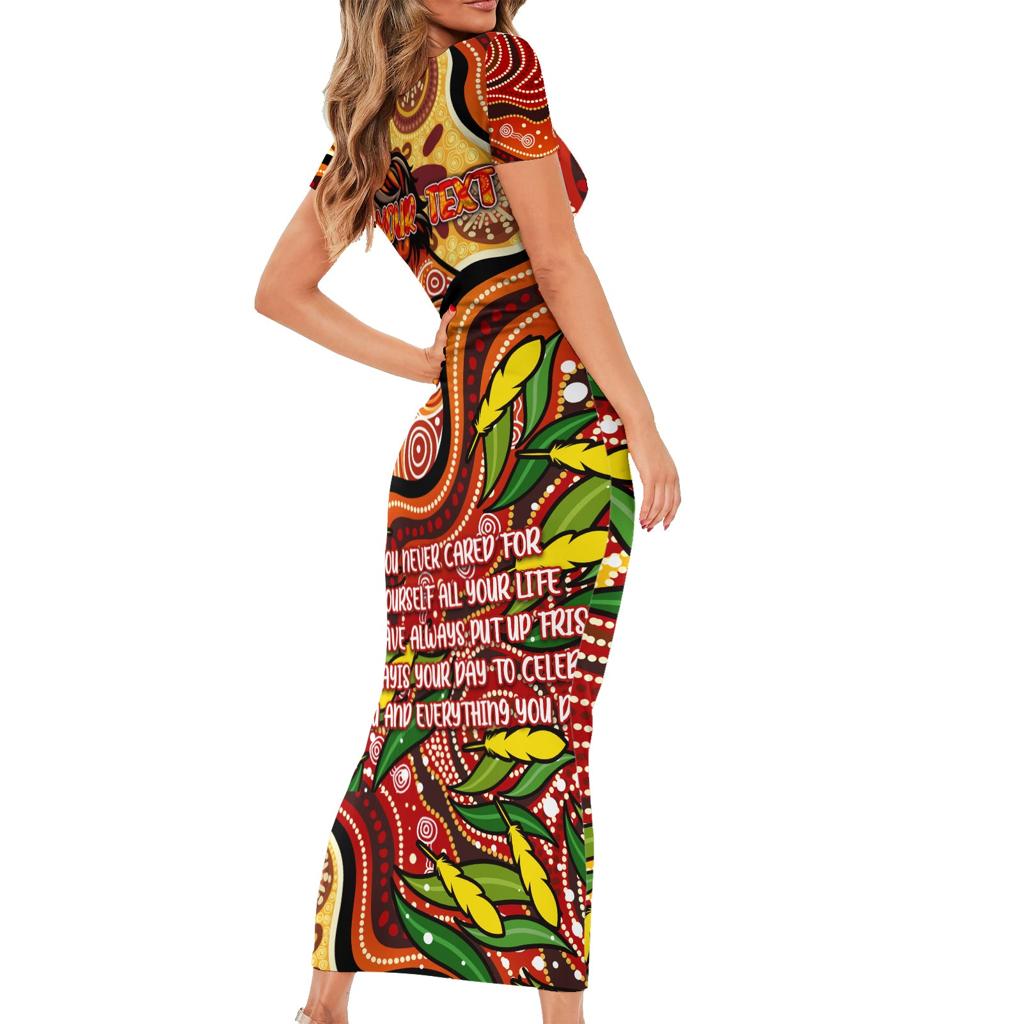 Custom Father's Day Australia Family Matching Short Sleeve Bodycon Dress and Hawaiian Shirt Best Dad Ever Aboriginal Art