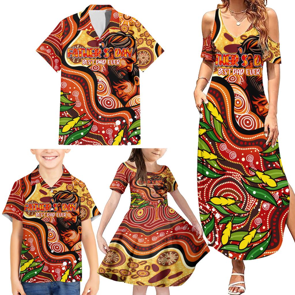 Custom Father's Day Australia Family Matching Summer Maxi Dress and Hawaiian Shirt Best Dad Ever Aboriginal Art