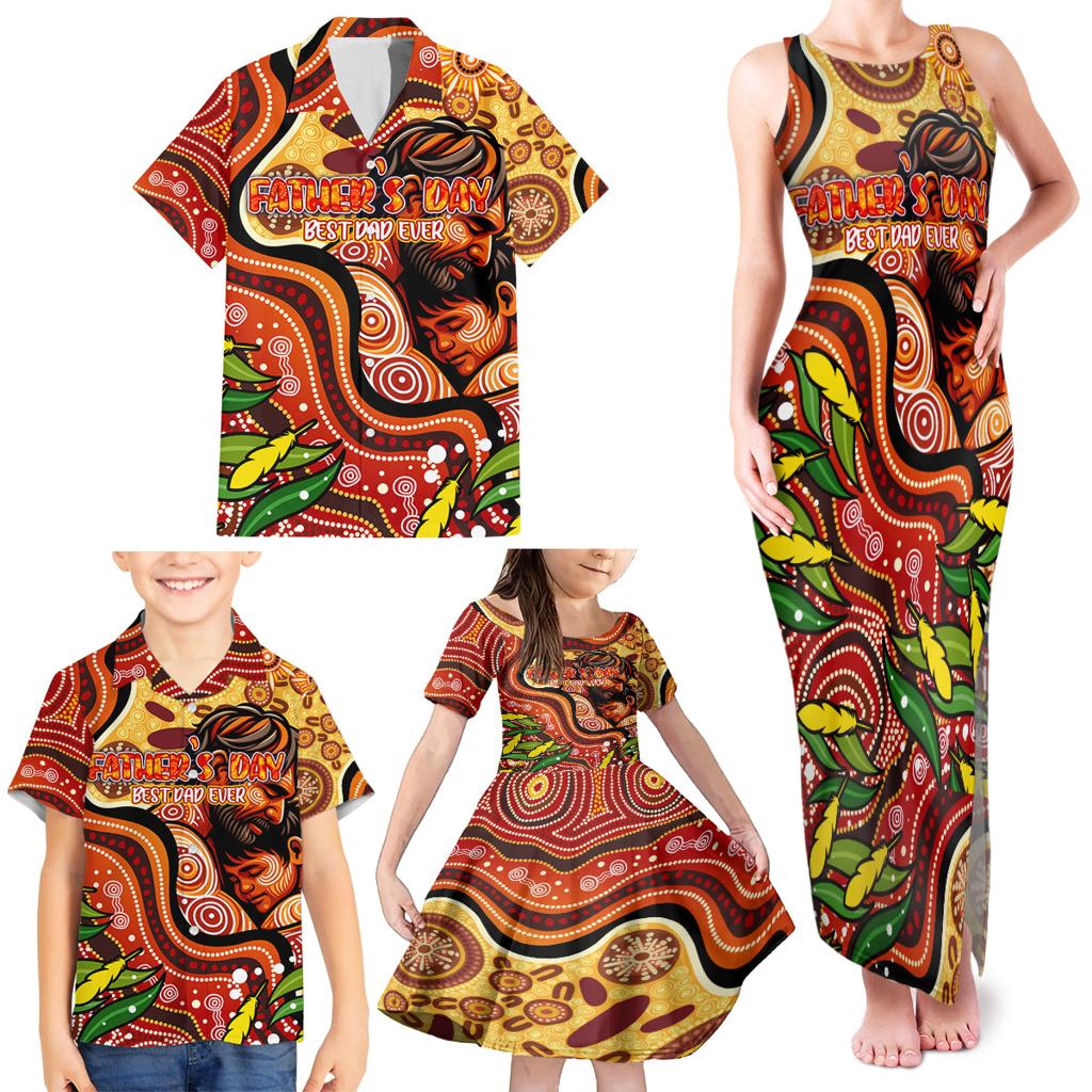 Custom Father's Day Australia Family Matching Tank Maxi Dress and Hawaiian Shirt Best Dad Ever Aboriginal Art