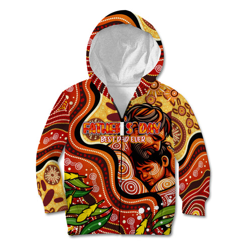 Custom Father's Day Australia Kid Hoodie Best Dad Ever Aboriginal Art