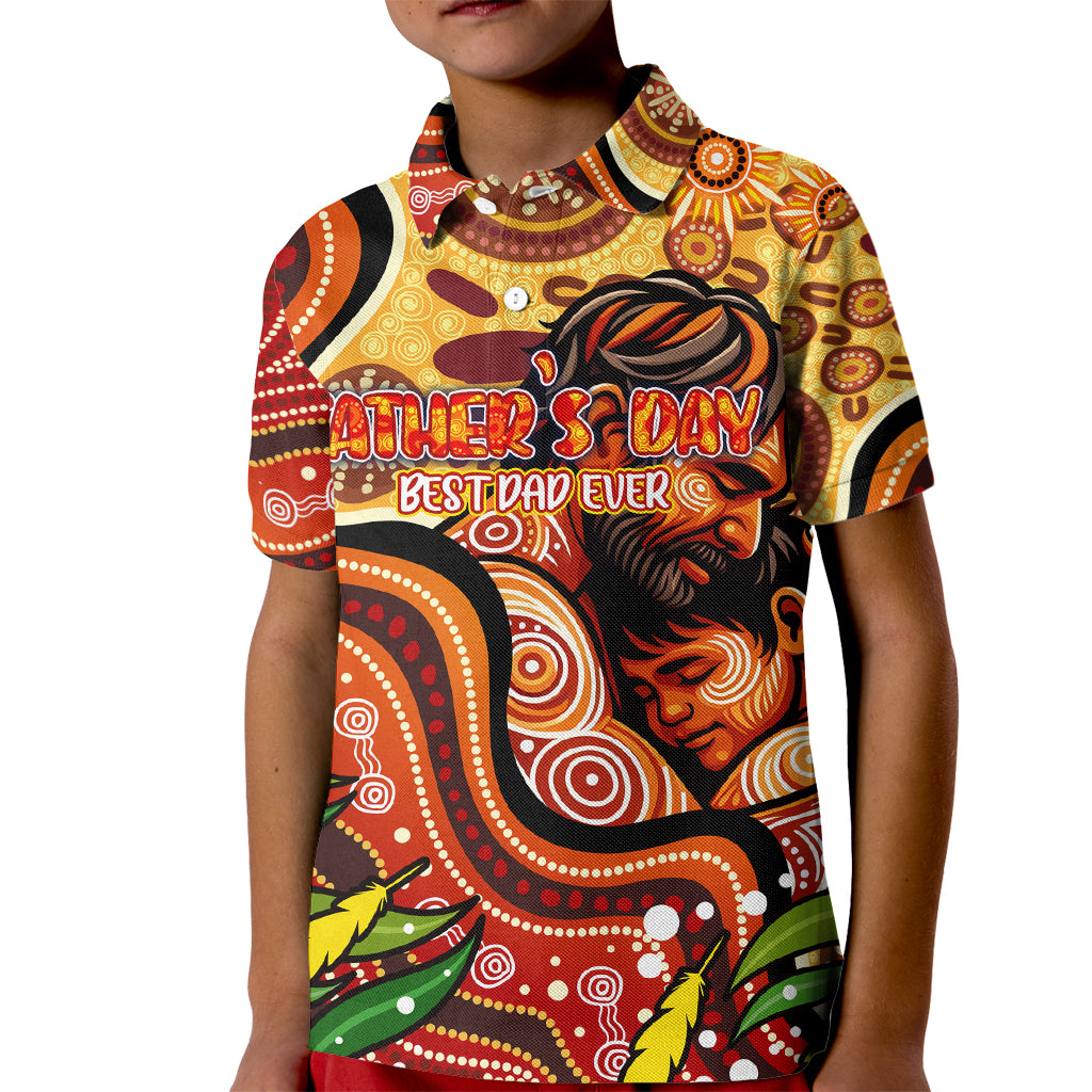 Custom Father's Day Australia Kid Polo Shirt Best Dad Ever Aboriginal Art