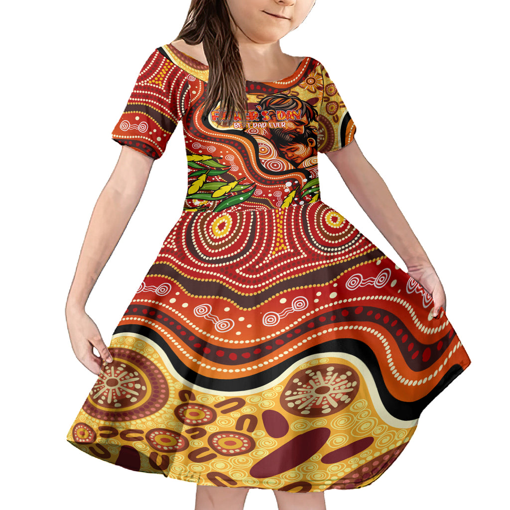 Custom Father's Day Australia Kid Short Sleeve Dress Best Dad Ever Aboriginal Art