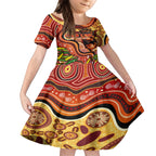 Custom Father's Day Australia Kid Short Sleeve Dress Best Dad Ever Aboriginal Art