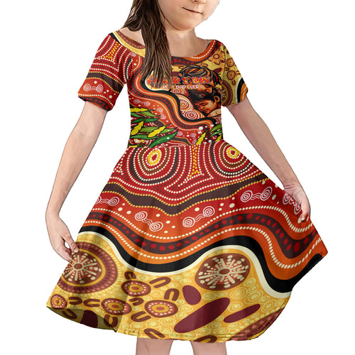 Custom Father's Day Australia Kid Short Sleeve Dress Best Dad Ever Aboriginal Art