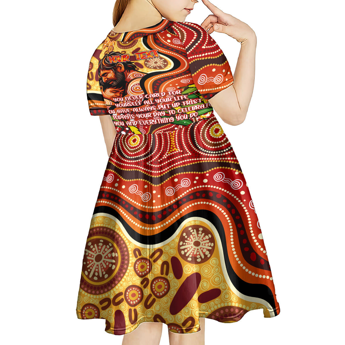 Custom Father's Day Australia Kid Short Sleeve Dress Best Dad Ever Aboriginal Art