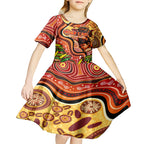 Custom Father's Day Australia Kid Short Sleeve Dress Best Dad Ever Aboriginal Art