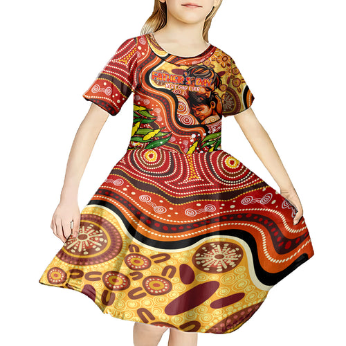 Custom Father's Day Australia Kid Short Sleeve Dress Best Dad Ever Aboriginal Art