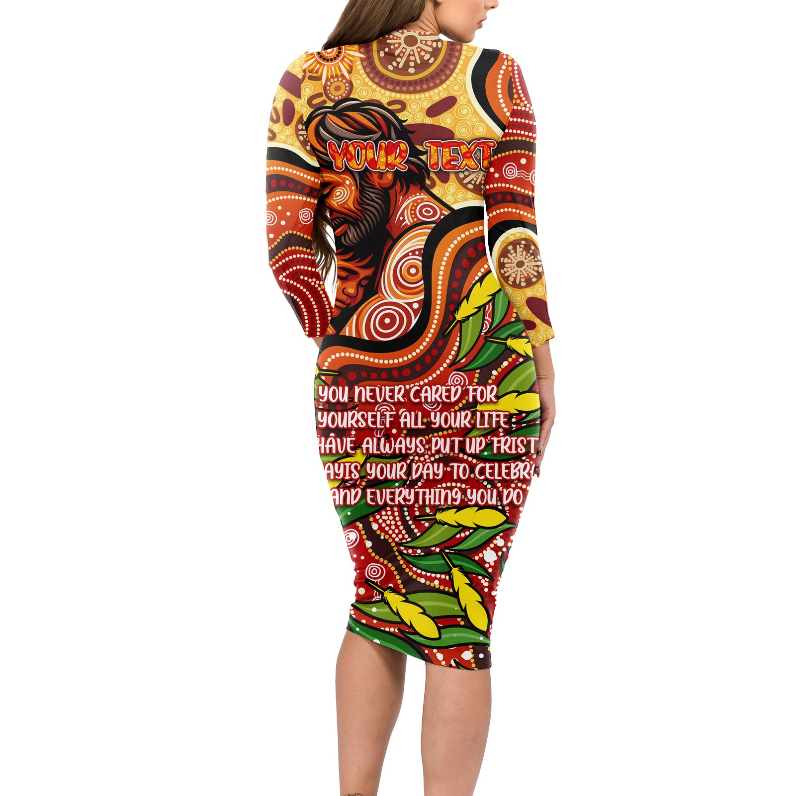 Custom Father's Day Australia Long Sleeve Bodycon Dress Best Dad Ever Aboriginal Art