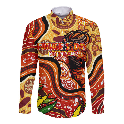 Custom Father's Day Australia Long Sleeve Button Shirt Best Dad Ever Aboriginal Art