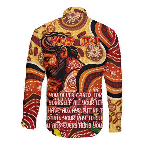 Custom Father's Day Australia Long Sleeve Button Shirt Best Dad Ever Aboriginal Art