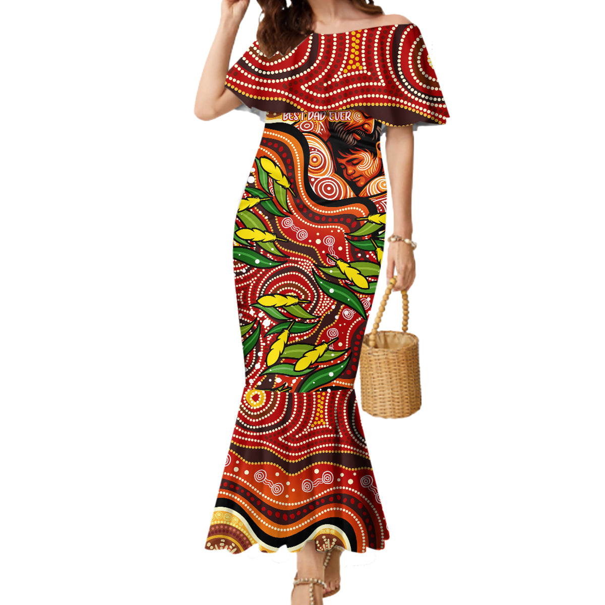 Custom Father's Day Australia Mermaid Dress Best Dad Ever Aboriginal Art