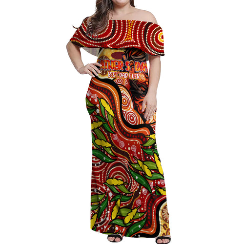 Custom Father's Day Australia Off Shoulder Maxi Dress Best Dad Ever Aboriginal Art