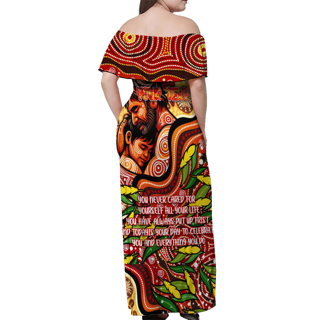 Custom Father's Day Australia Off Shoulder Maxi Dress Best Dad Ever Aboriginal Art