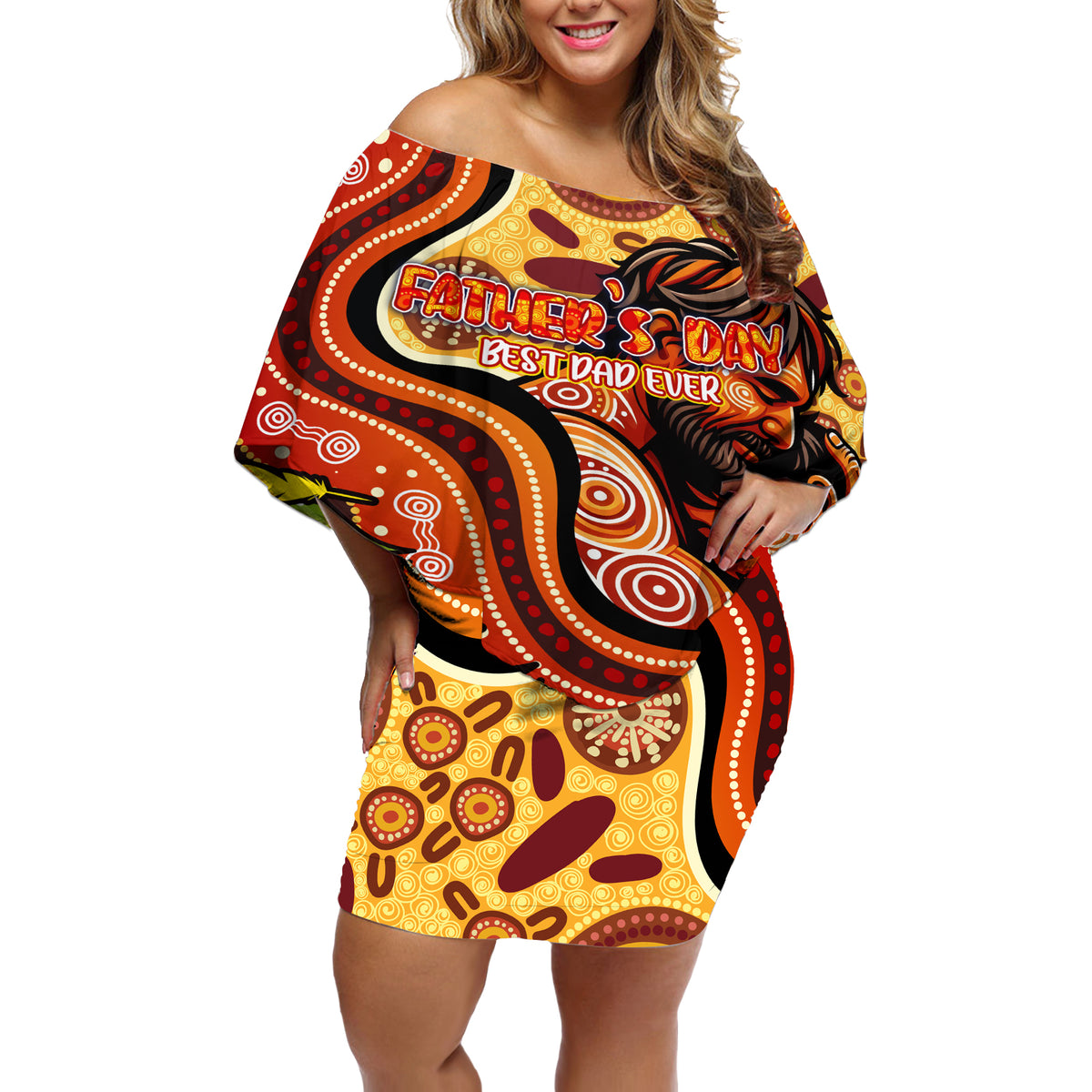 Custom Father's Day Australia Off Shoulder Short Dress Best Dad Ever Aboriginal Art