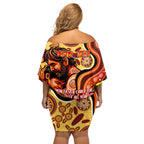 Custom Father's Day Australia Off Shoulder Short Dress Best Dad Ever Aboriginal Art