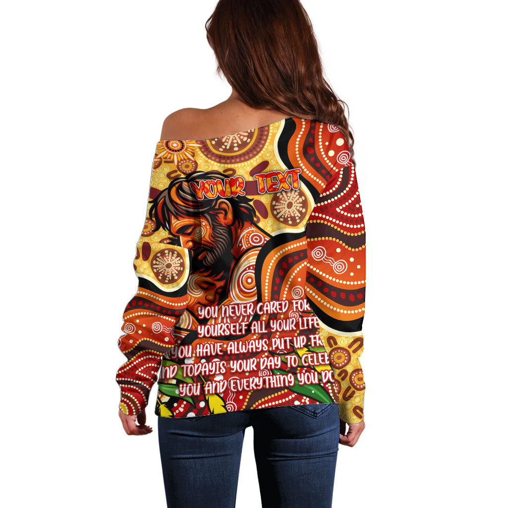Custom Father's Day Australia Off Shoulder Sweater Best Dad Ever Aboriginal Art