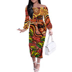 Custom Father's Day Australia Off The Shoulder Long Sleeve Dress Best Dad Ever Aboriginal Art
