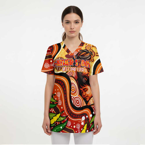 Custom Father's Day Australia Scrub Top Best Dad Ever Aboriginal Art - Aussie Hoodie