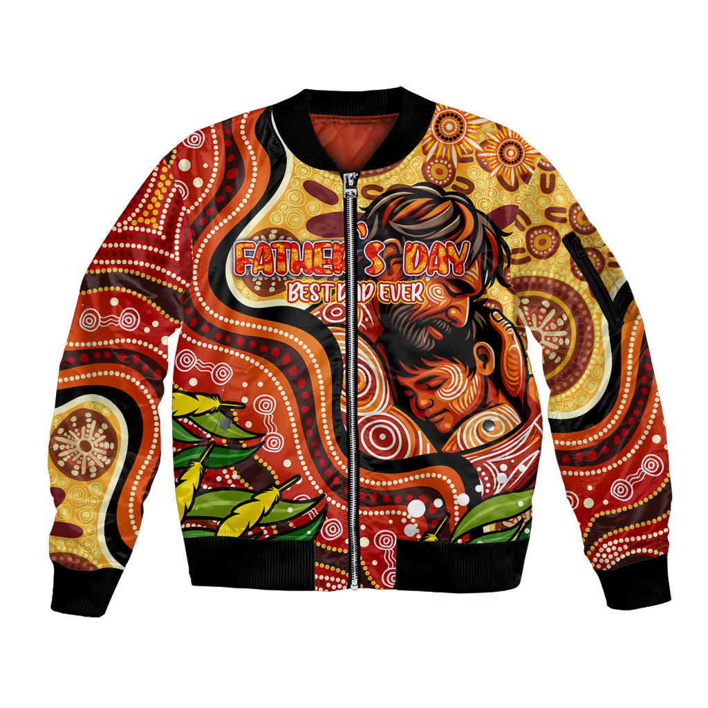 Custom Father's Day Australia Sleeve Zip Bomber Jacket Best Dad Ever Aboriginal Art
