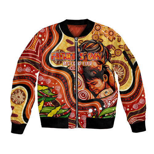 Custom Father's Day Australia Sleeve Zip Bomber Jacket Best Dad Ever Aboriginal Art