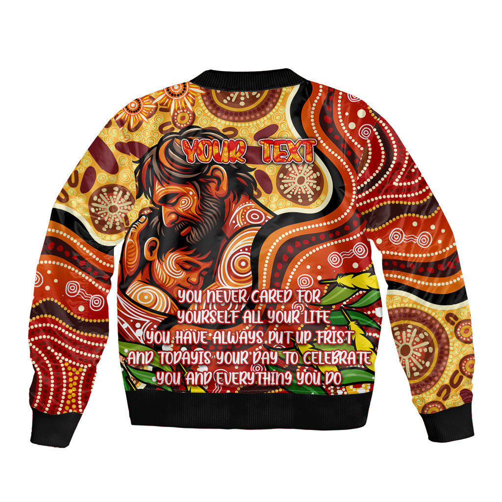 Custom Father's Day Australia Sleeve Zip Bomber Jacket Best Dad Ever Aboriginal Art