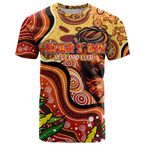 Custom Father's Day Australia T Shirt Best Dad Ever Aboriginal Art