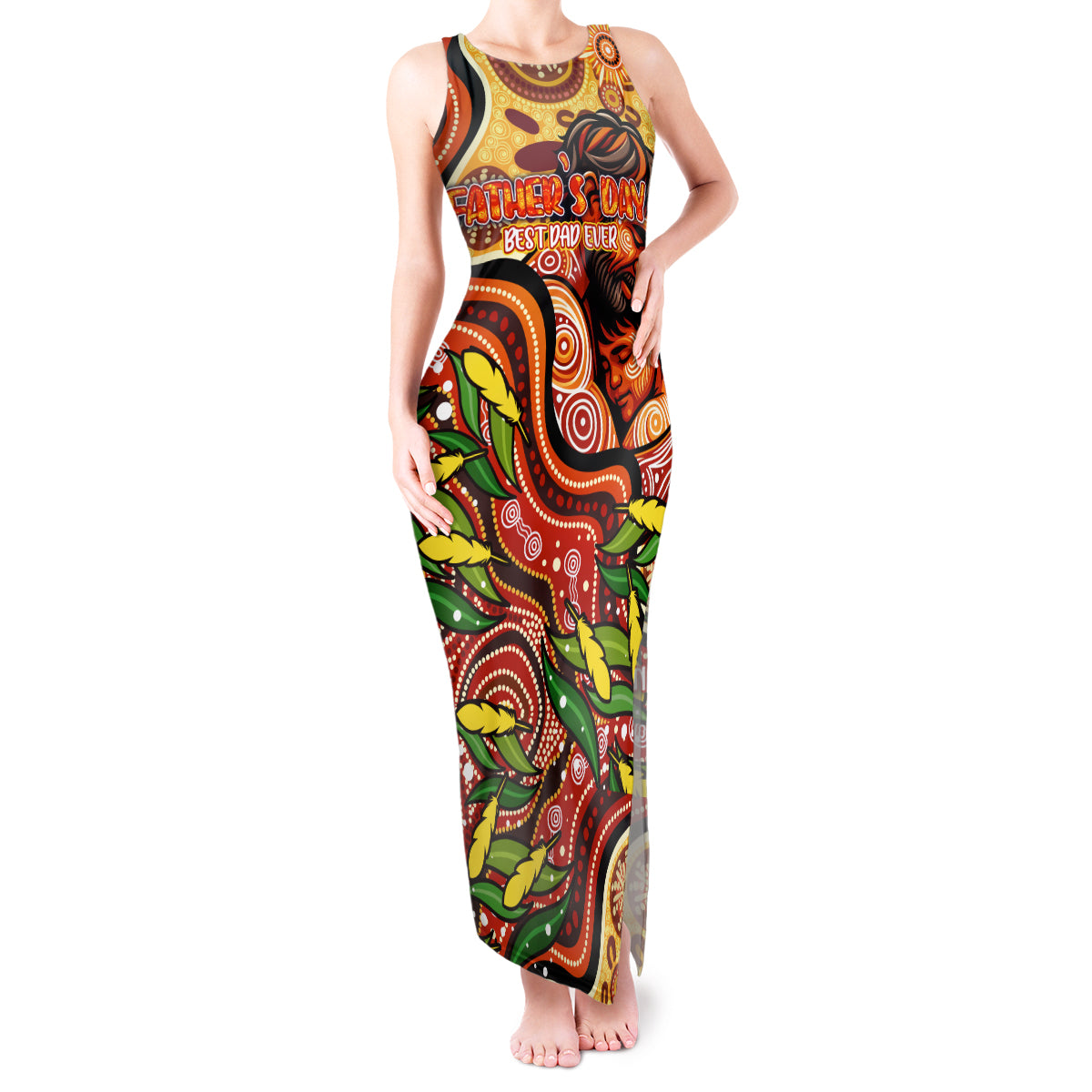Custom Father's Day Australia Tank Maxi Dress Best Dad Ever Aboriginal Art