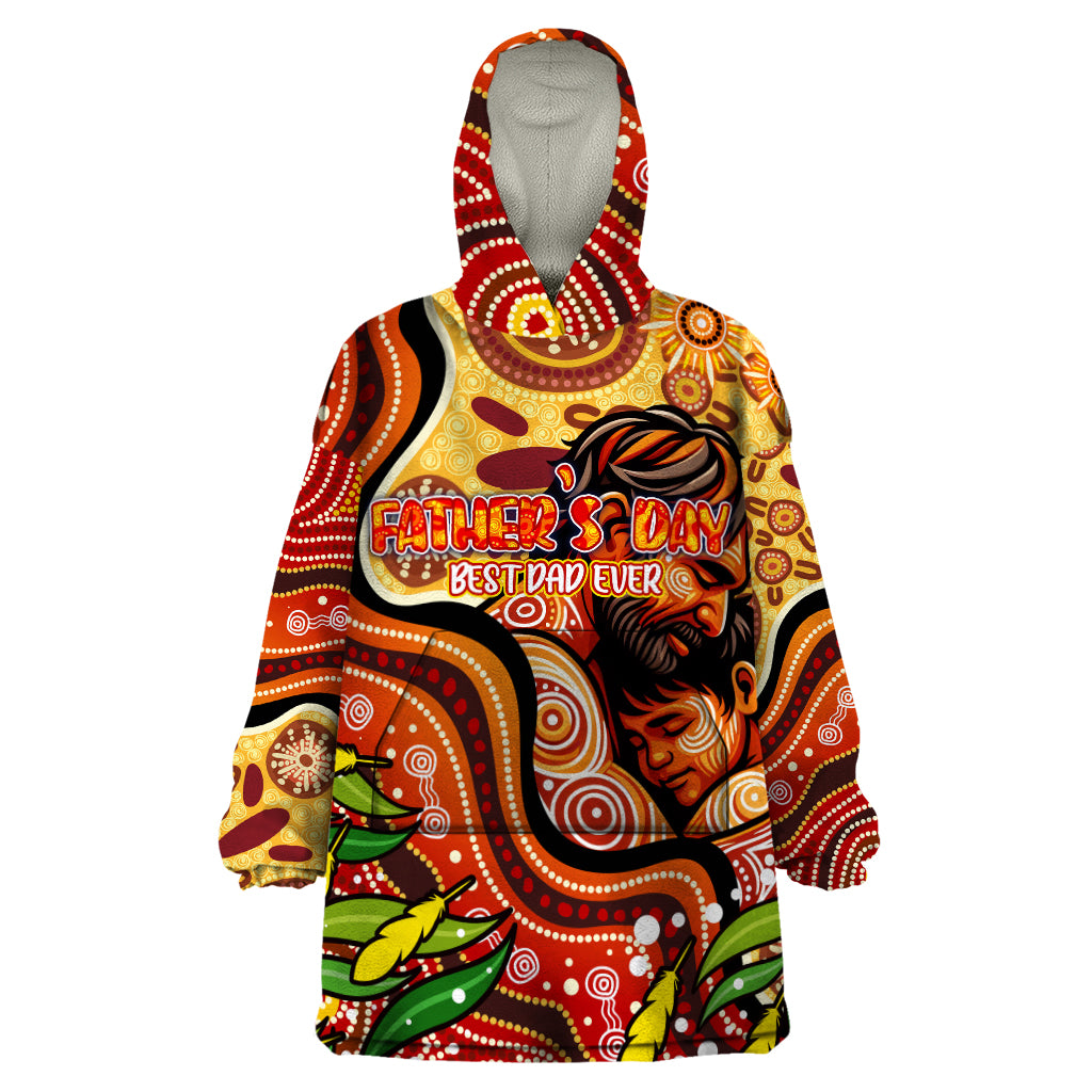 Custom Father's Day Australia Wearable Blanket Hoodie Best Dad Ever Aboriginal Art