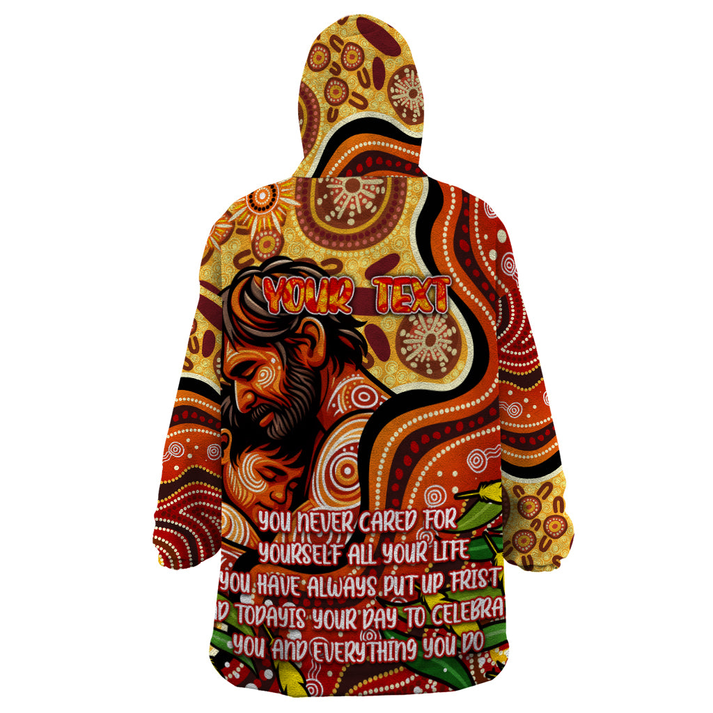 Custom Father's Day Australia Wearable Blanket Hoodie Best Dad Ever Aboriginal Art