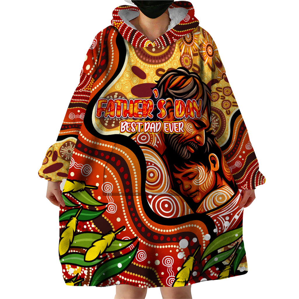 Custom Father's Day Australia Wearable Blanket Hoodie Best Dad Ever Aboriginal Art