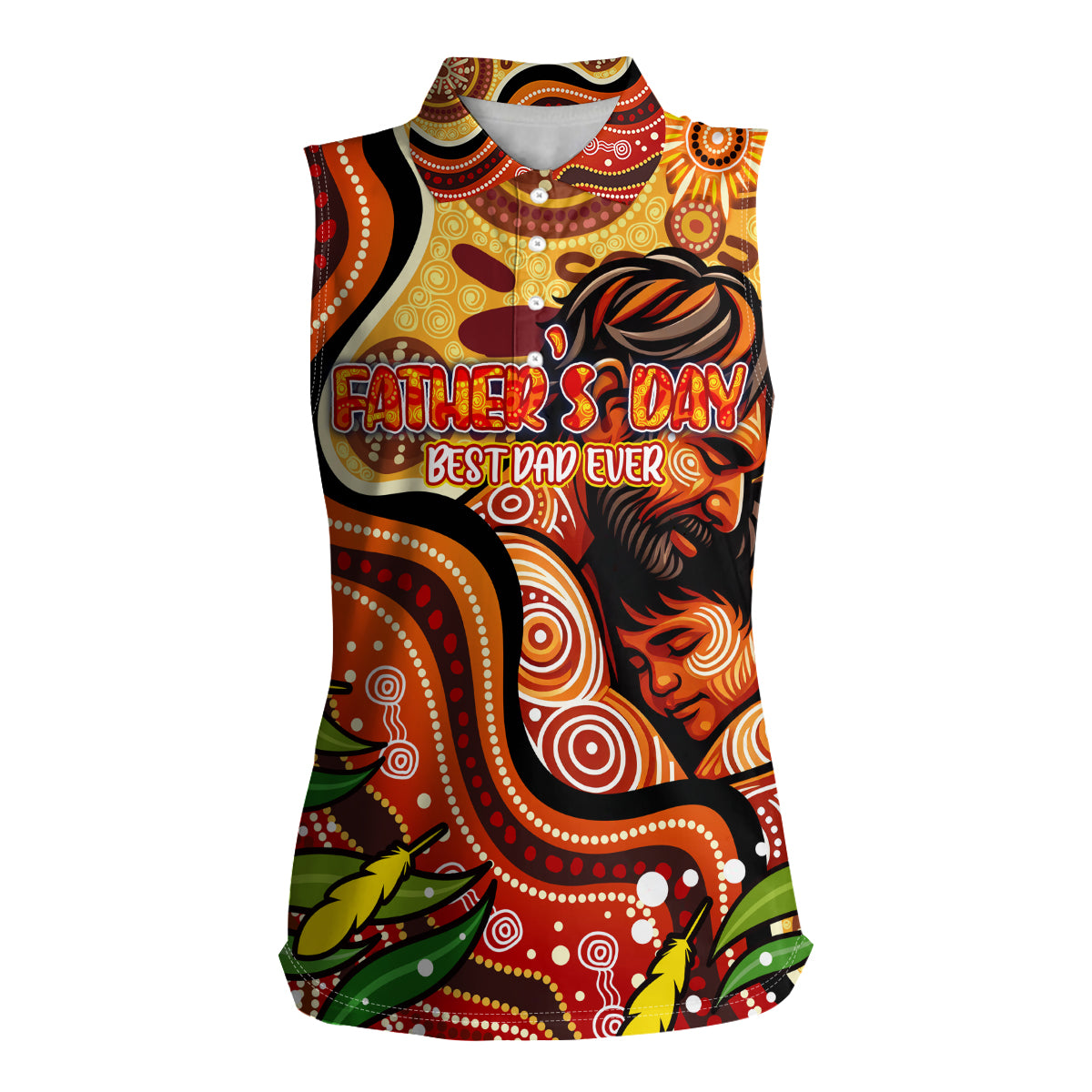 Custom Father's Day Australia Women Sleeveless Polo Shirt Best Dad Ever Aboriginal Art