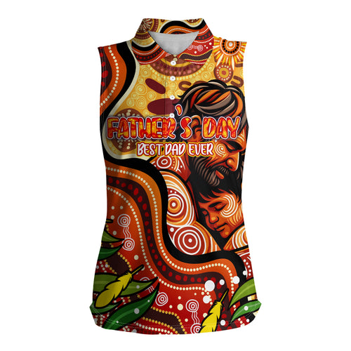 Custom Father's Day Australia Women Sleeveless Polo Shirt Best Dad Ever Aboriginal Art