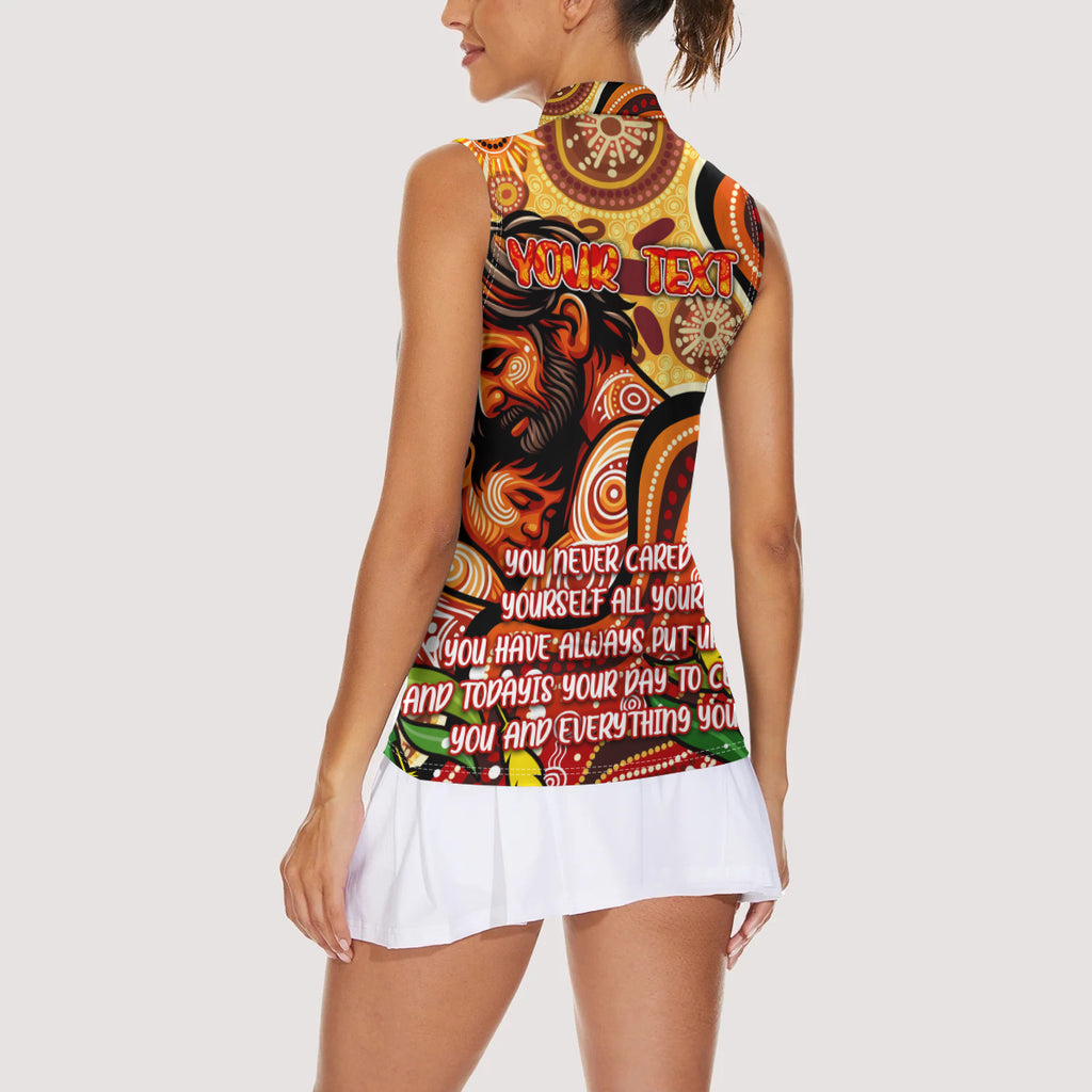 Custom Father's Day Australia Women Sleeveless Polo Shirt Best Dad Ever Aboriginal Art