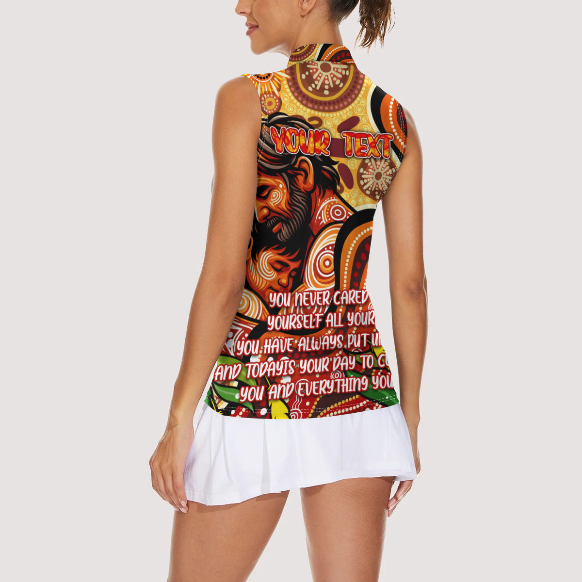 Custom Father's Day Australia Women Sleeveless Polo Shirt Best Dad Ever Aboriginal Art