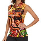 Custom Father's Day Australia Women Sleeveless Polo Shirt Best Dad Ever Aboriginal Art
