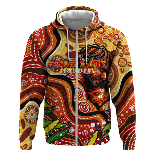 Custom Father's Day Australia Zip Hoodie Best Dad Ever Aboriginal Art